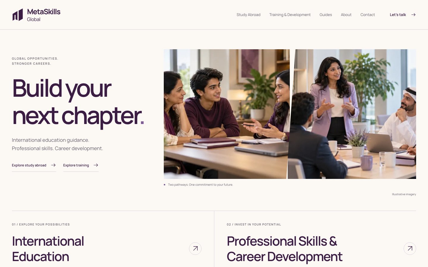 MetaSkills Global — Study Abroad · University Admissions · Corporate Training Web Platform project by Adam Apps